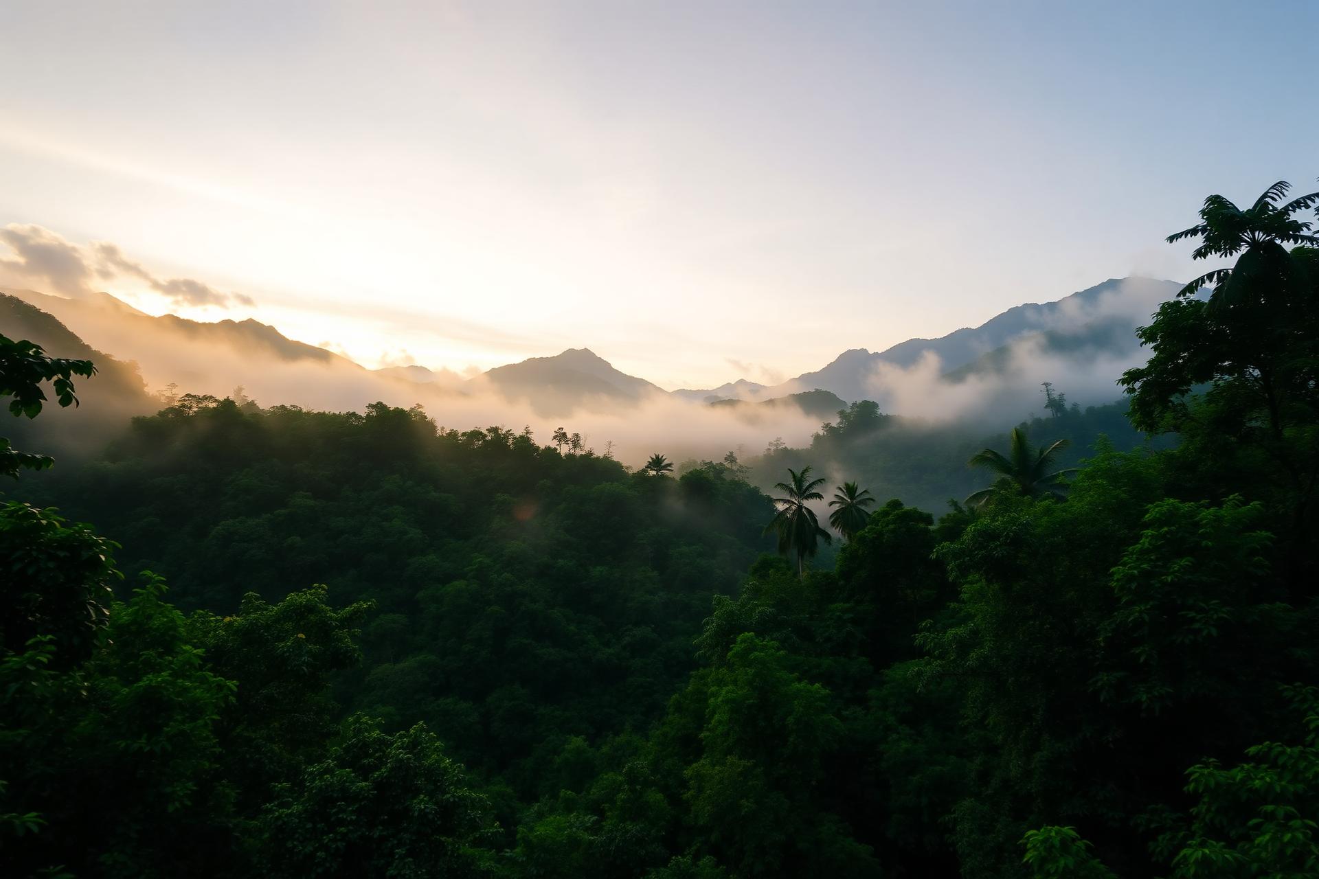 Misty jungle mountains at sunrise in Chiang Mai